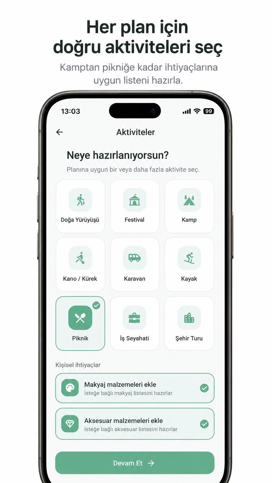 Aktivite seçimi